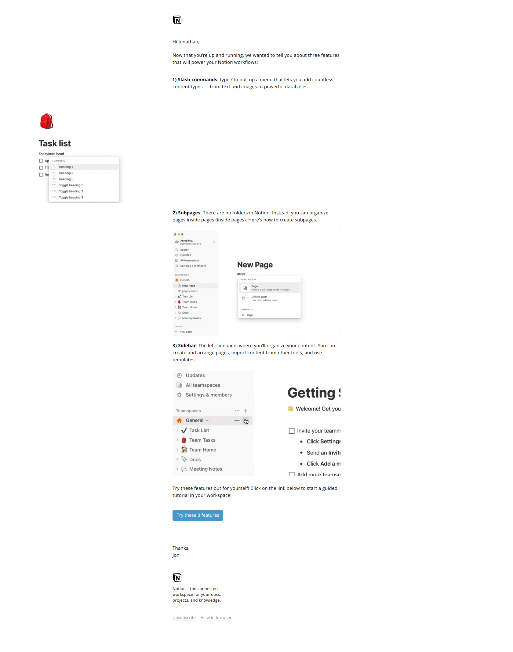 Notion for marketing teams (2/7): — email screenshot from Notion