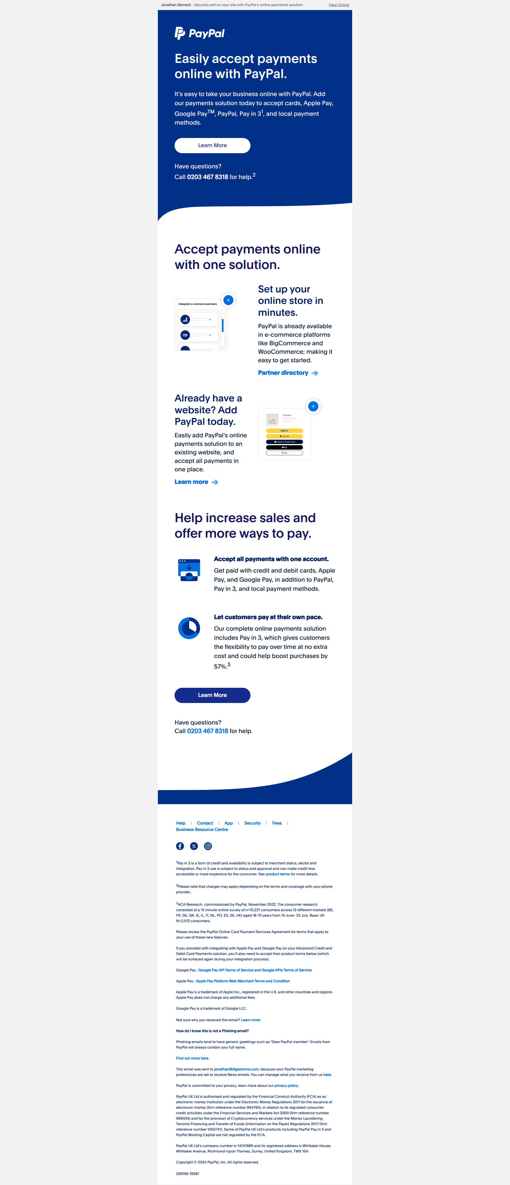 Start selling online with PayPal – it’s easy to get started — email screenshot from Paypal