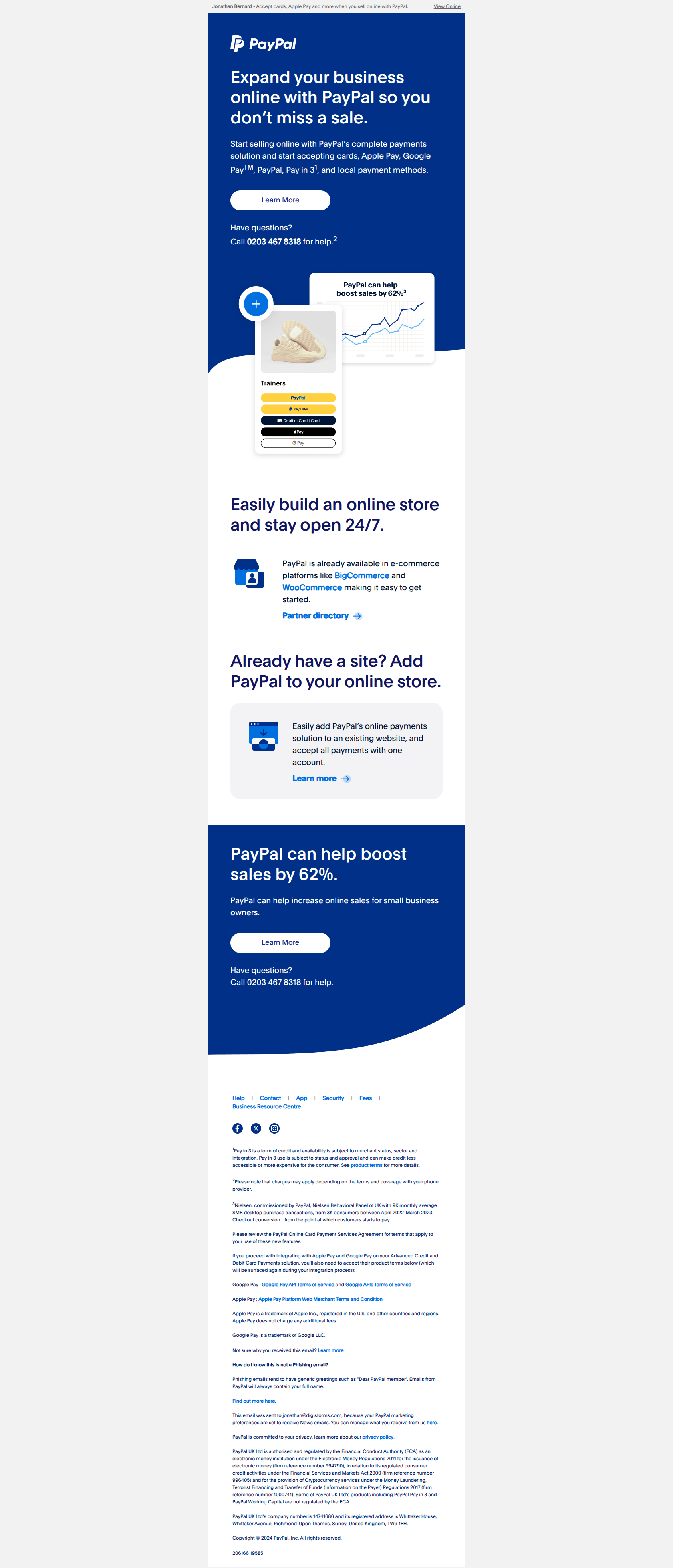 Help grow your business – sell online with PayPal — email screenshot from Paypal