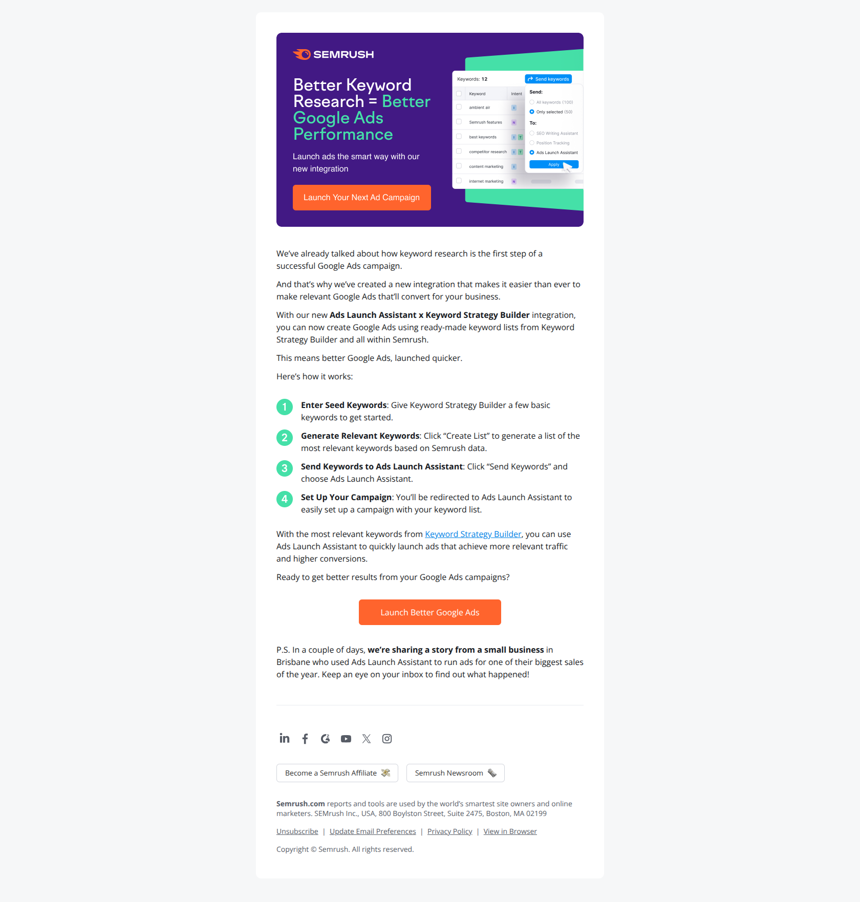 Welcome to Keyword Strategy Builder — email screenshot from SemRush