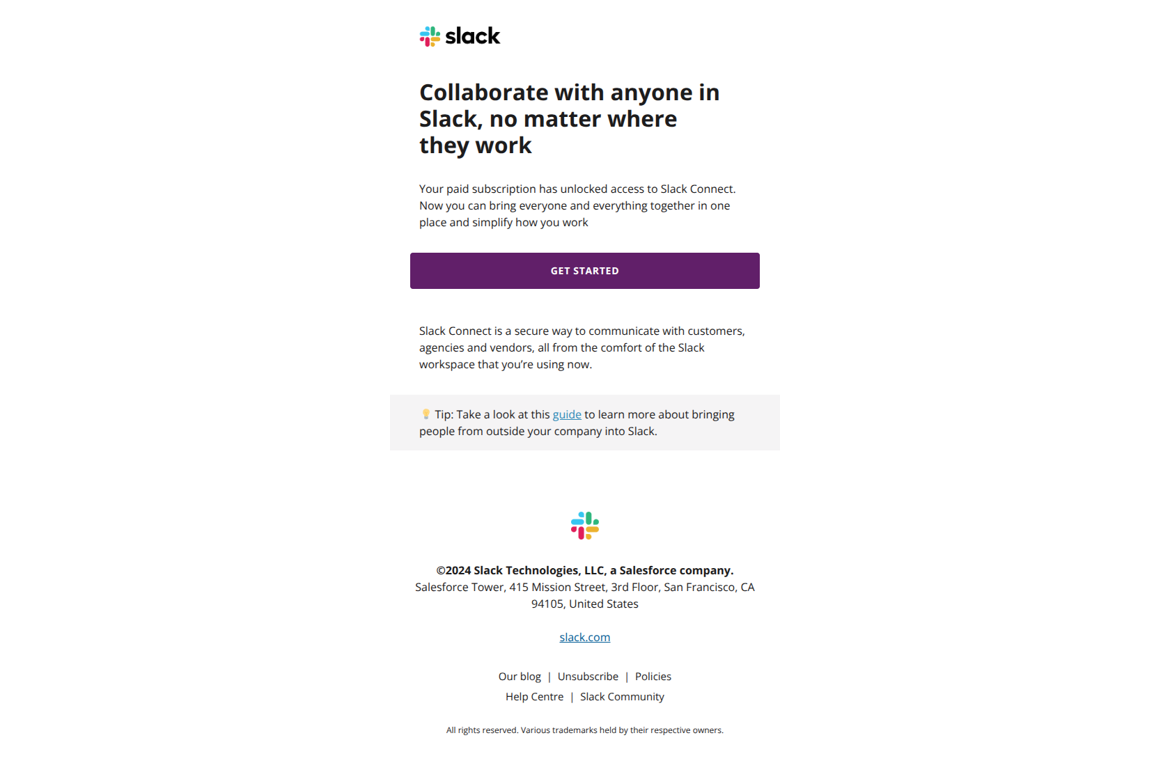 Invite people from outside your company to Slack — email screenshot from Slack