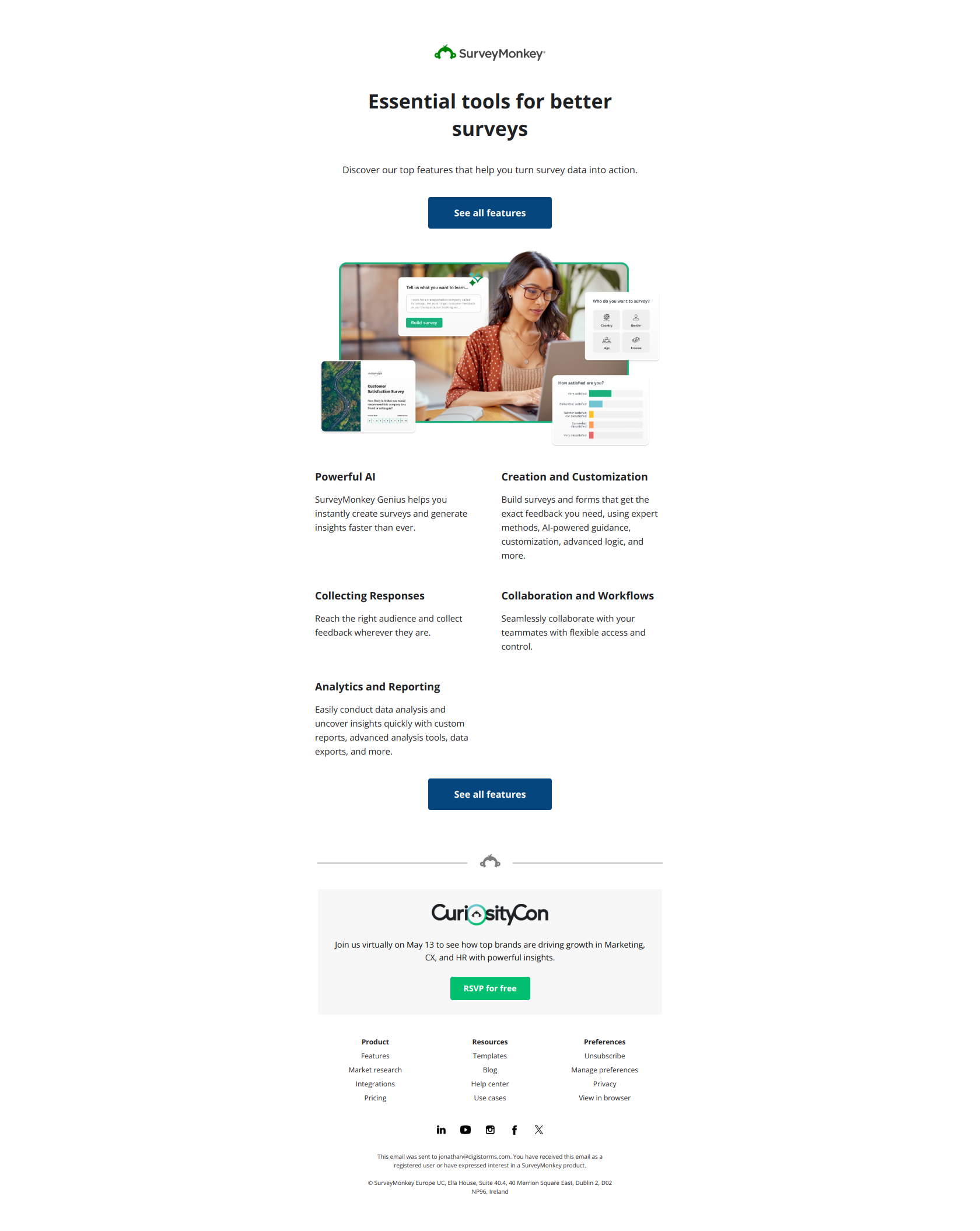 These features are for you — email screenshot from SurveyMonkey