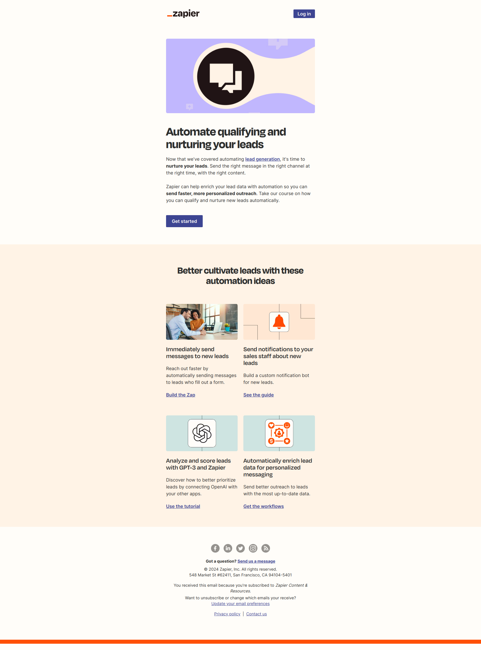 Qualify and nurture your leads — email screenshot from Zapier