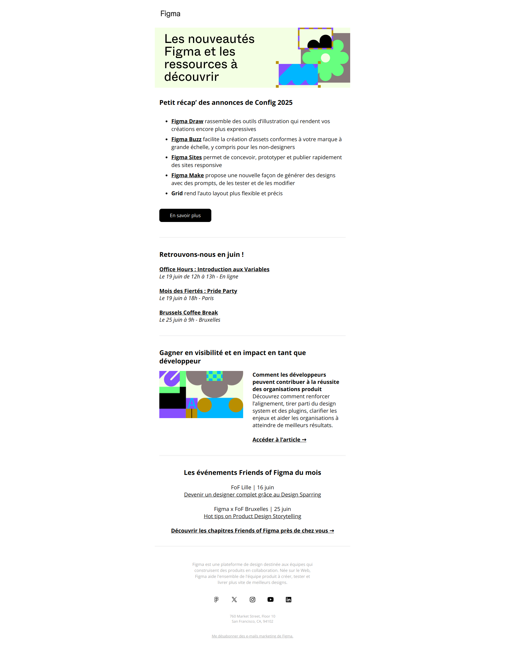 Ne manquez rien en juin : événements et ressources Figma à découvrir — email screenshot from Figma