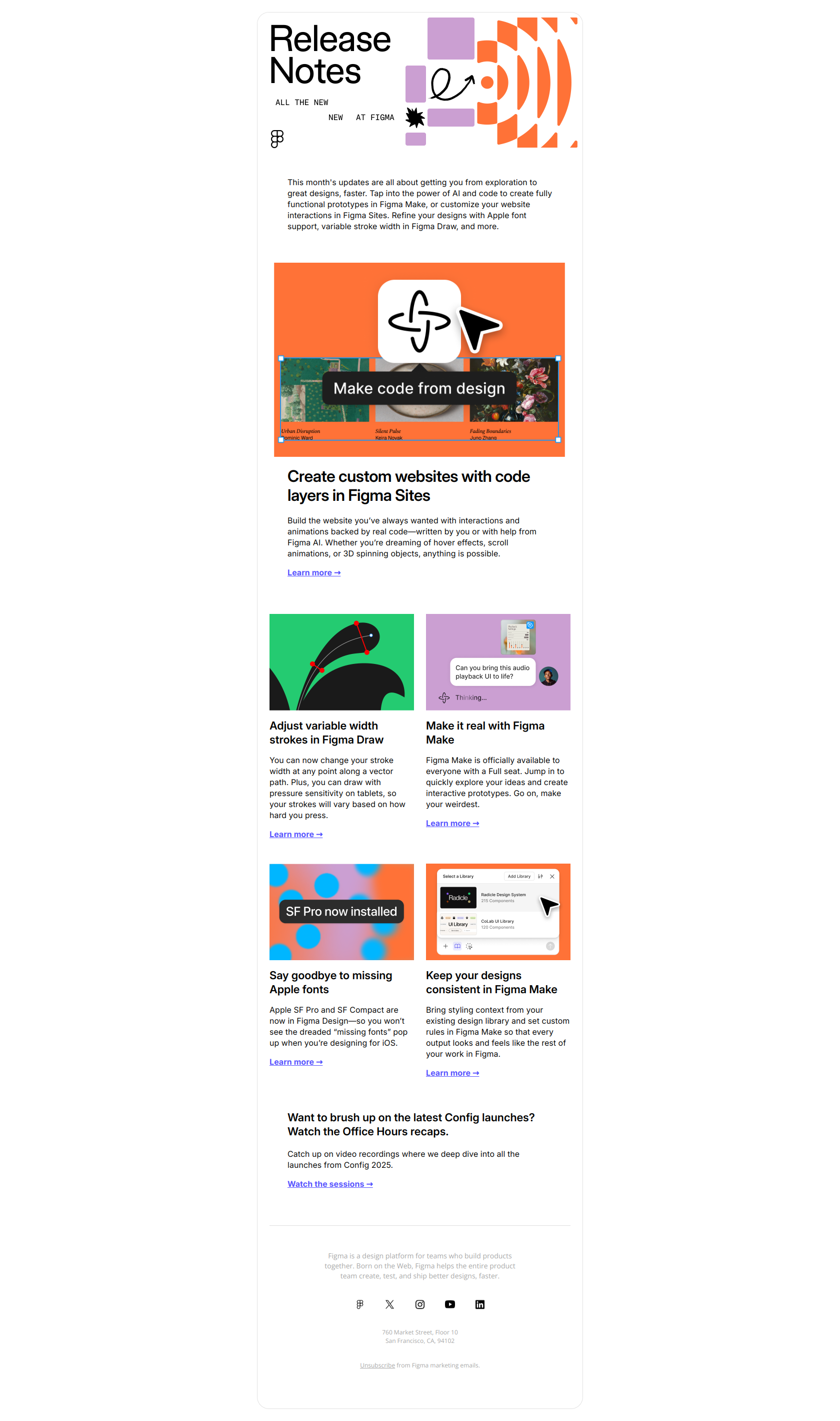 New Figma releases, just for you — email screenshot from Figma