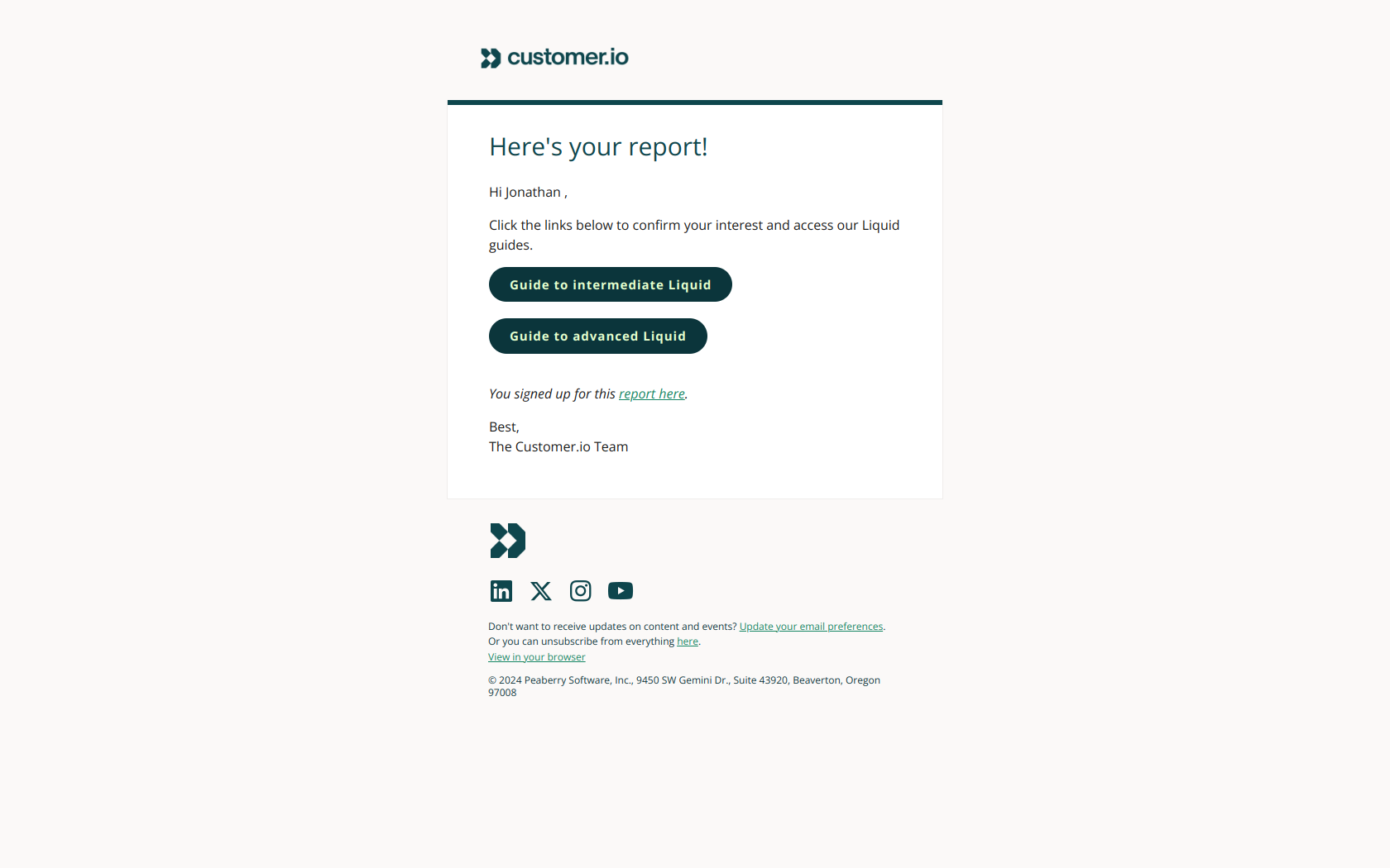 Access: Liquid guides — email screenshot from Customer.io