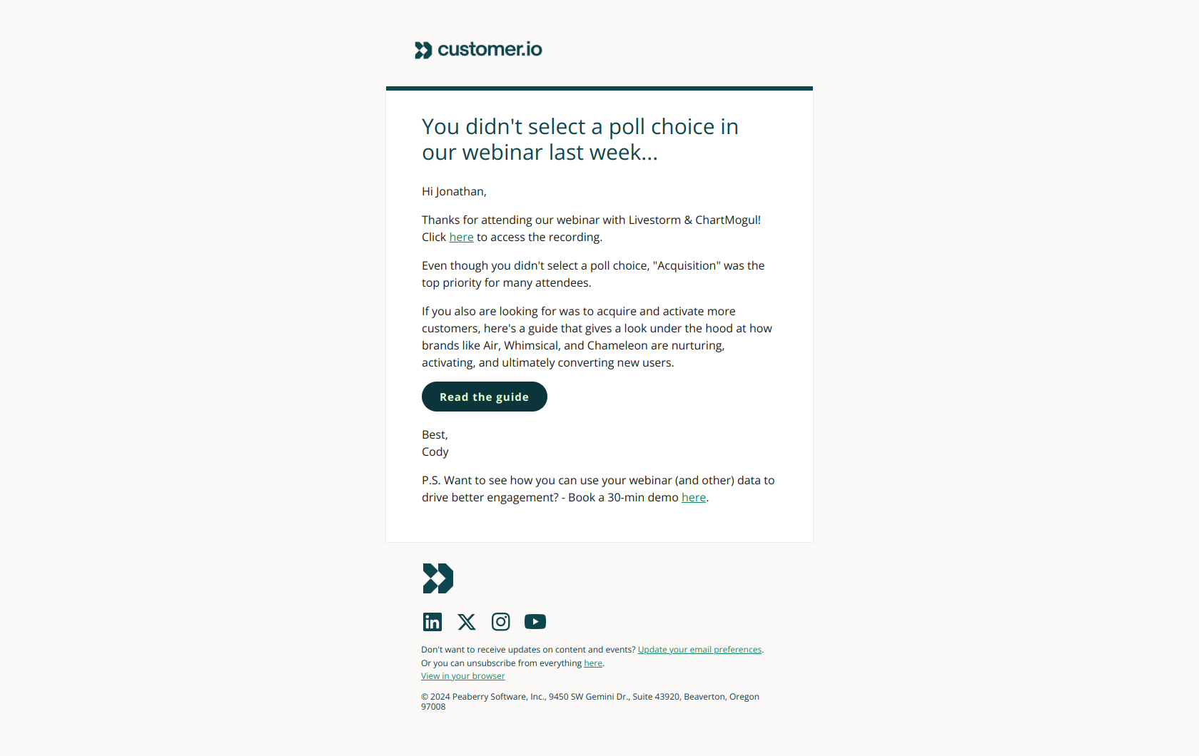Want to see your personalized campaign? — email screenshot from Customer.io