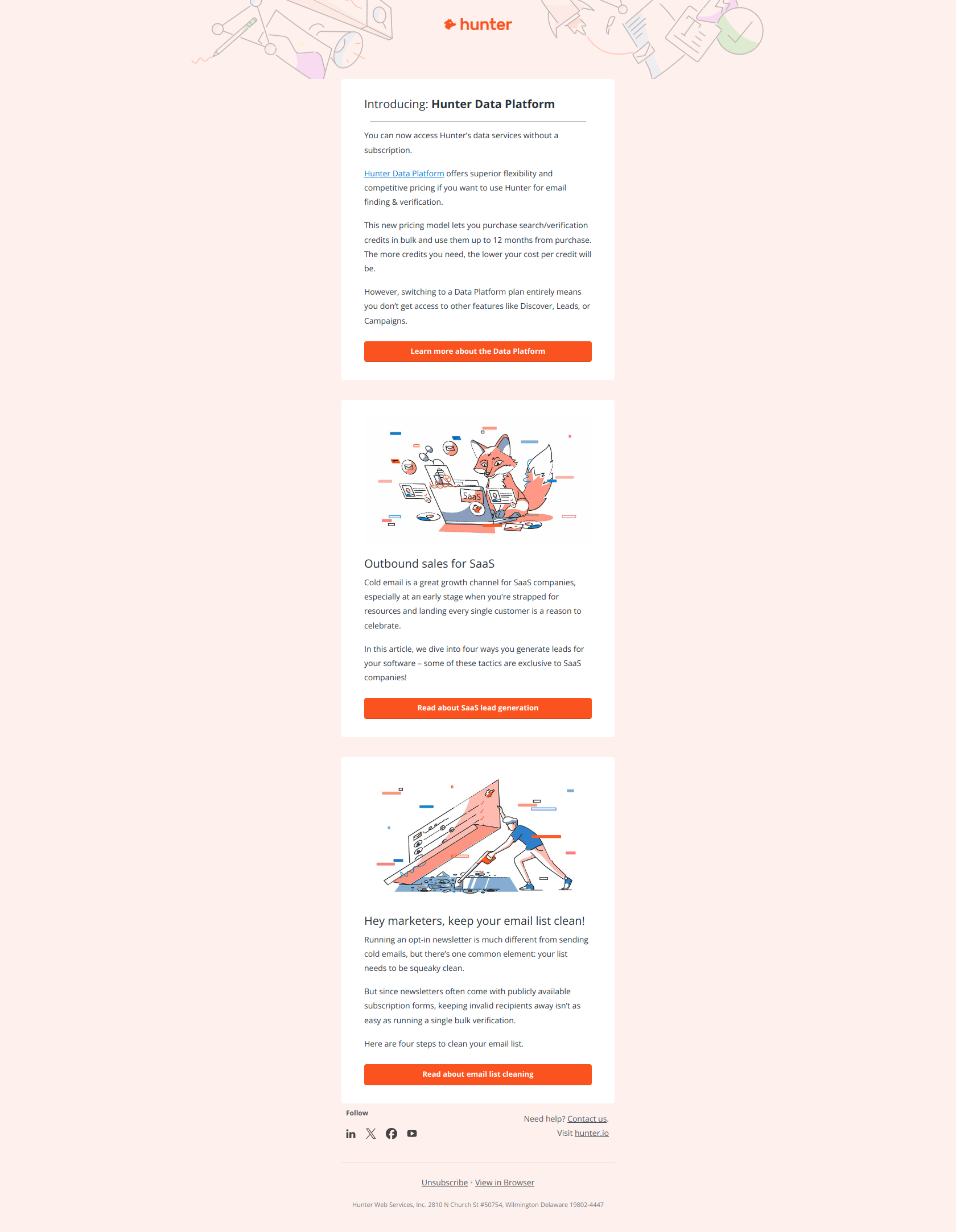 New way to get Hunter credits — email screenshot from Hunter.io