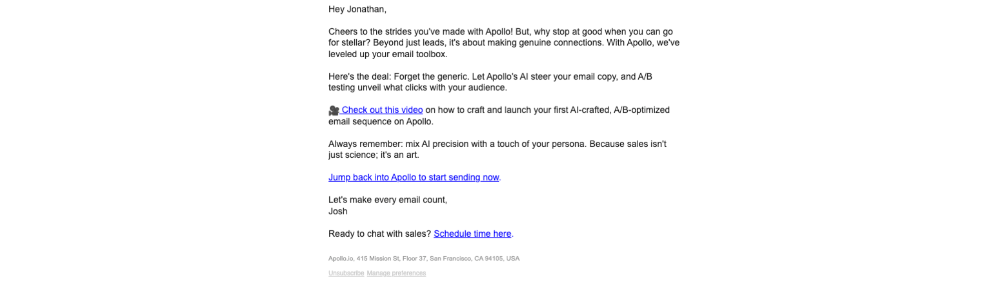 Apollo's AI & A/B Magic 💌 — email screenshot from Apollo.io