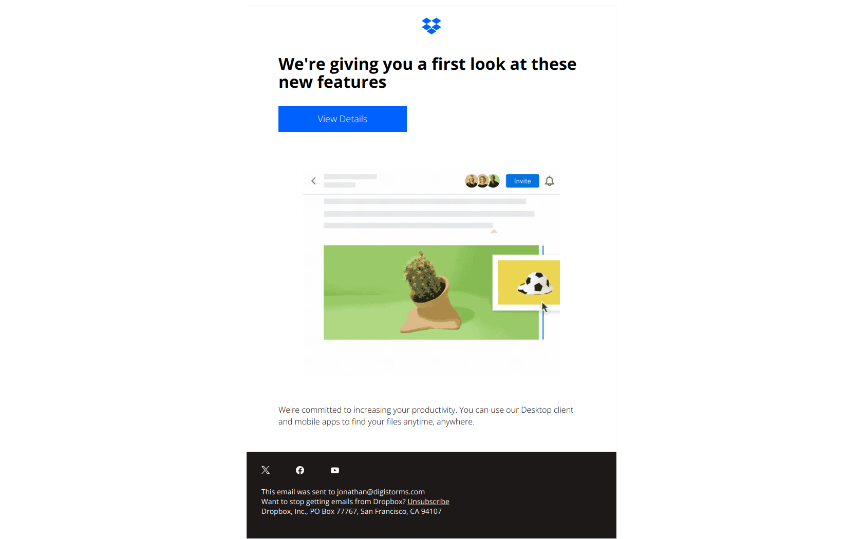 Re-engagement email example from Dropbox
