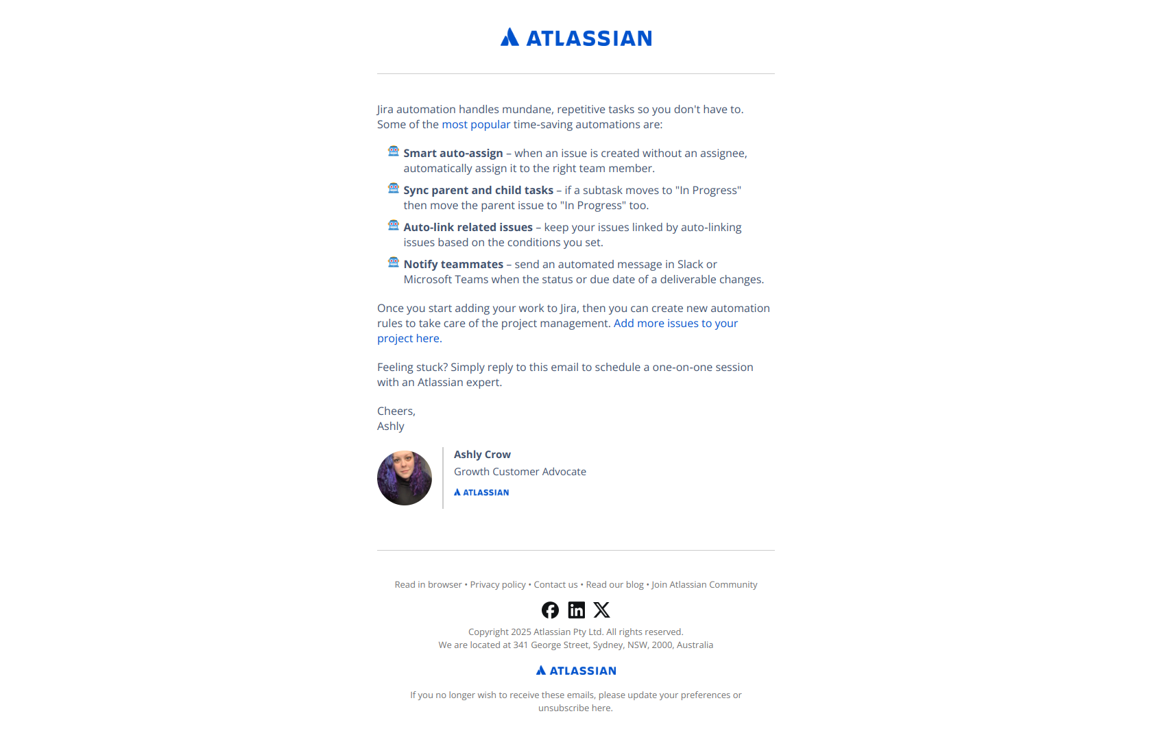 Automate away hours of work in Jira every month — email screenshot from Jira