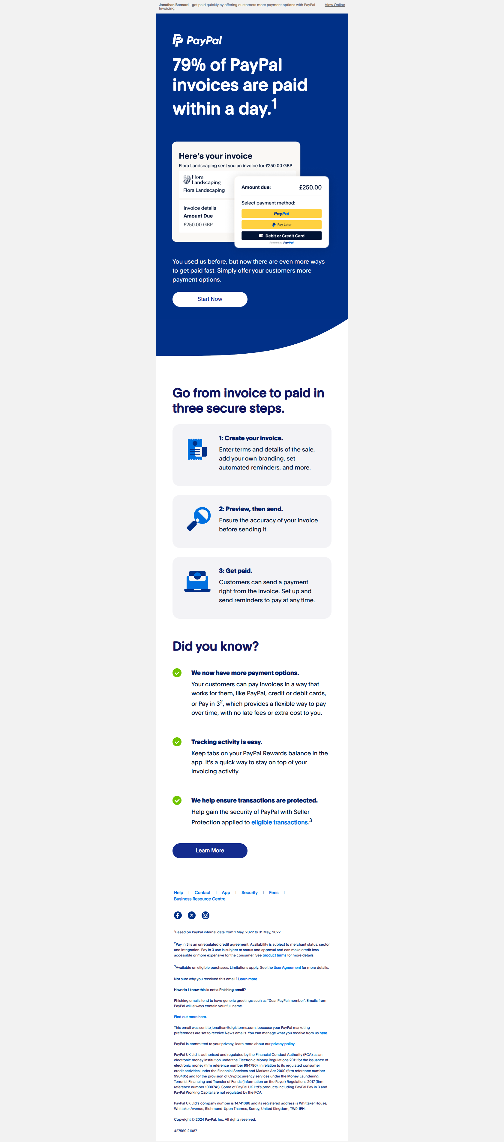 Turn around your invoices fast — email screenshot from Paypal