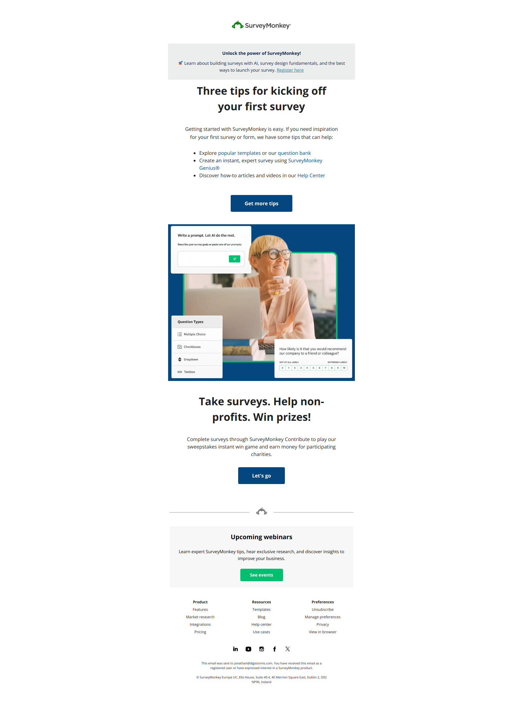 Tips & tricks for your first survey — email screenshot from SurveyMonkey