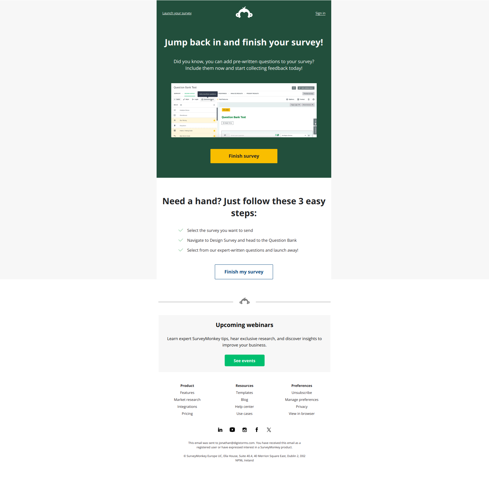 Re-engagement email example from SurveyMonkey