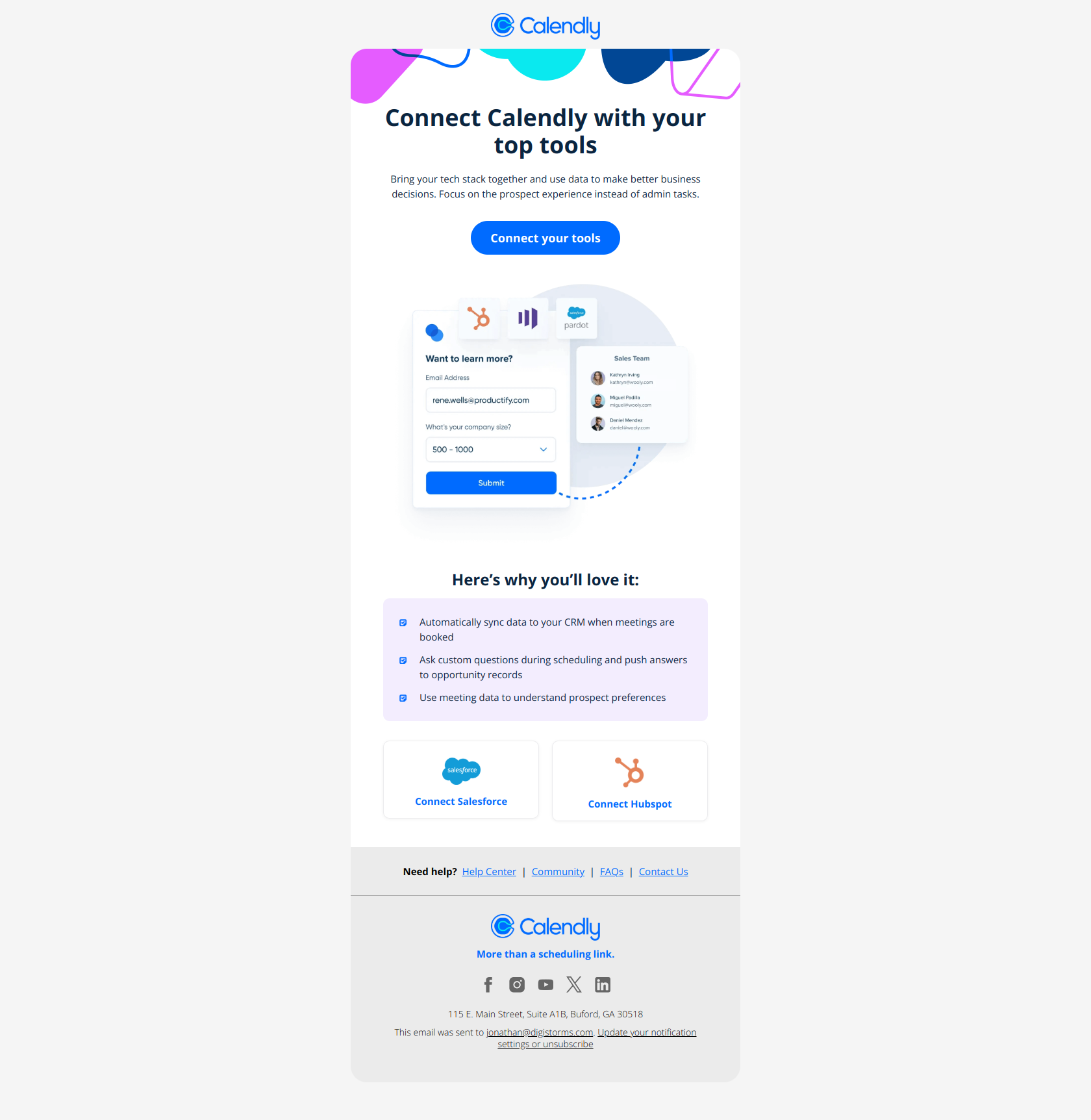 Connect Calendly with your top tools — email screenshot from Calendly