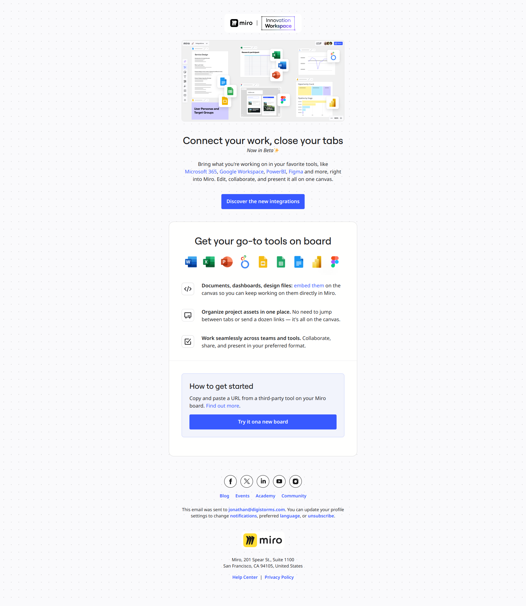 The integrations you’ve been waiting for are here — email screenshot from Miro