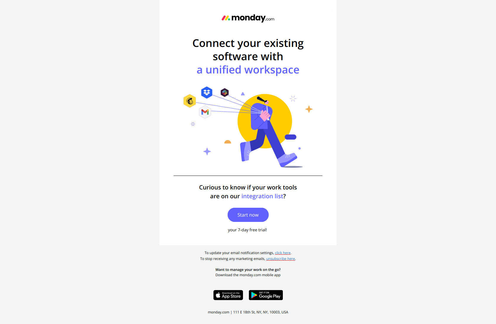 Integrate all your work tools — email screenshot from Monday