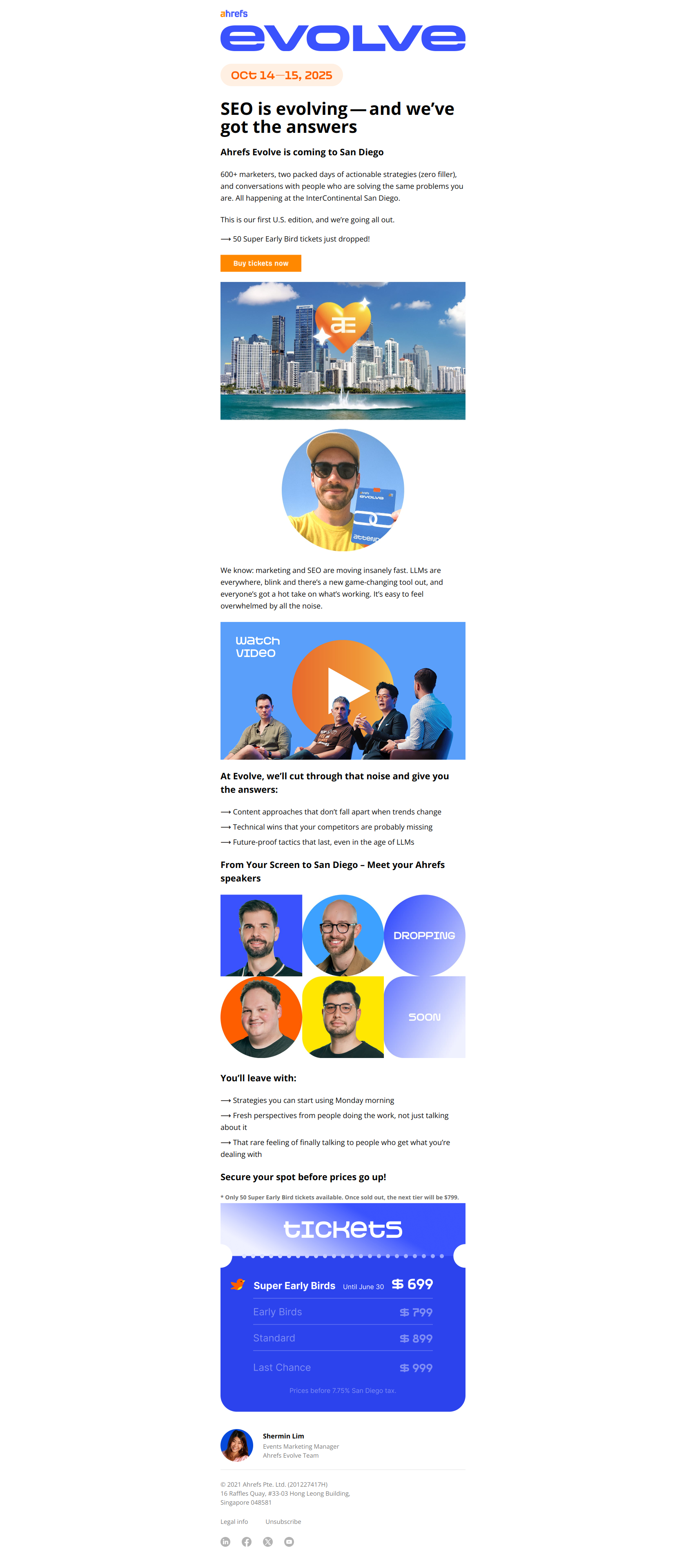 B2B lead nurturing email example from Ahrefs Evolve event