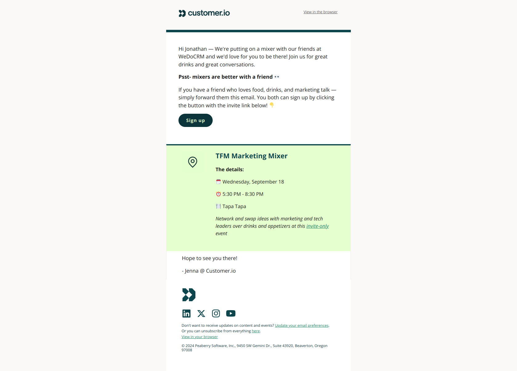 London area! You're invited to our mixer! — email screenshot from Customer.io