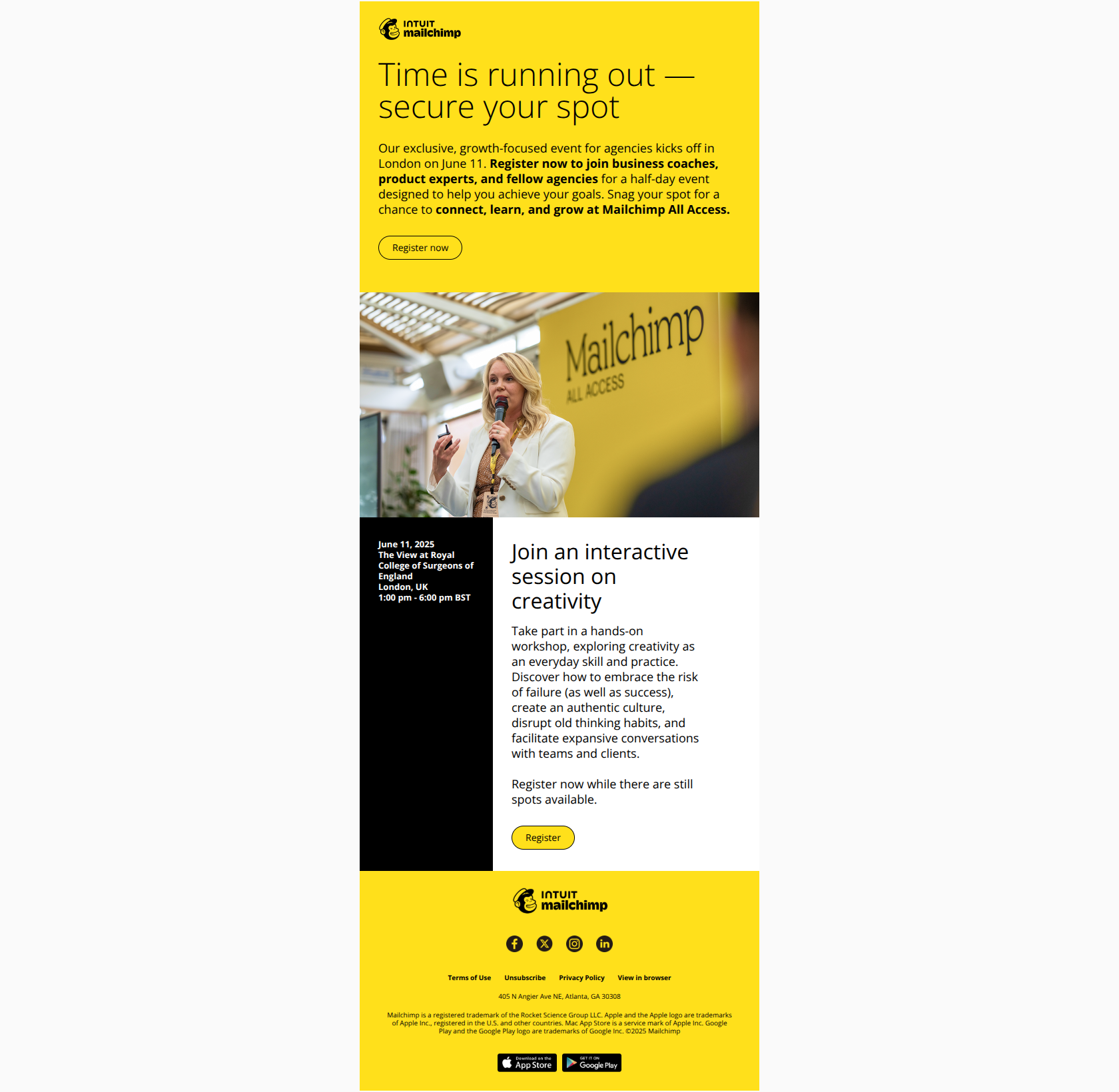 📣 Last chance: All Access London Event — email screenshot from MailChimp