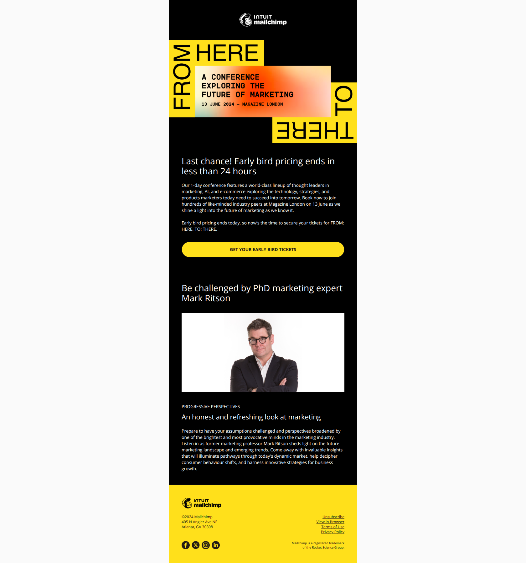 Our London conference early bird pricing ends today — email screenshot from MailChimp