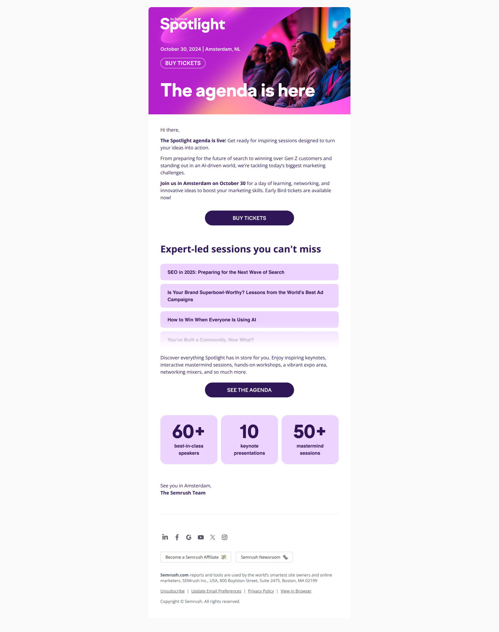The agenda is here — email screenshot from SemRush