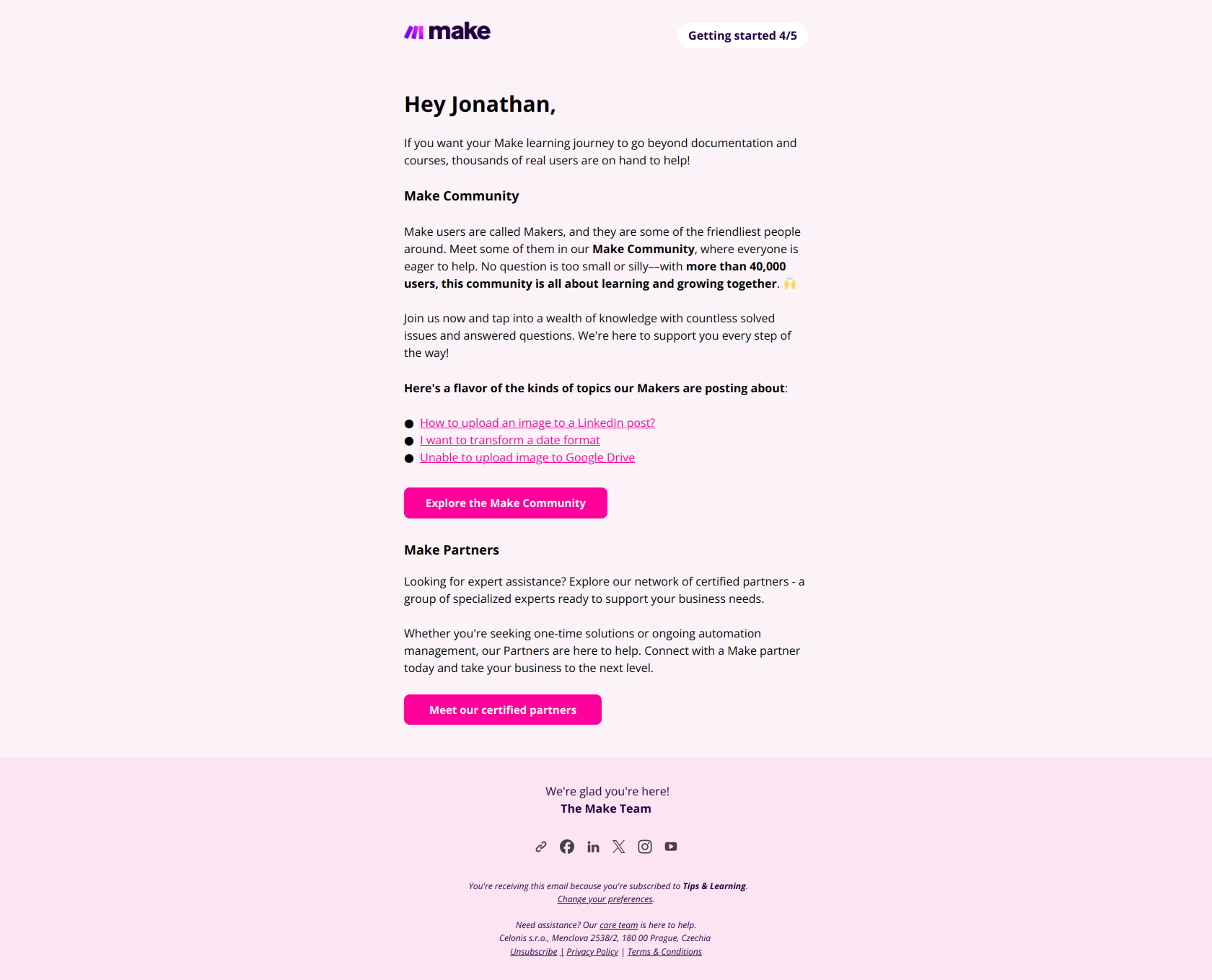 🟣 Joining forces: Connect with fellow Makers and industry experts — email screenshot from Make