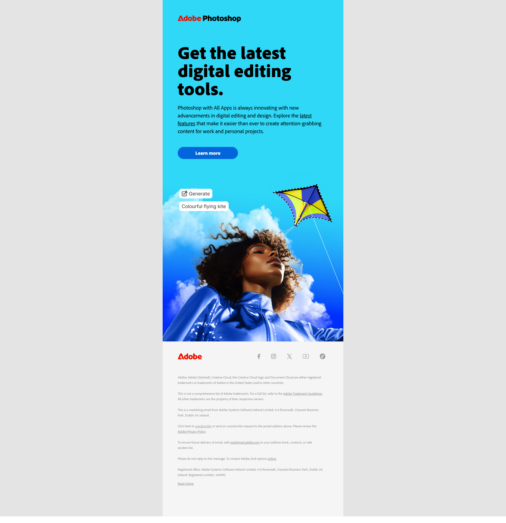 Always have the greatest tools at your fingertips — email screenshot from Adobe