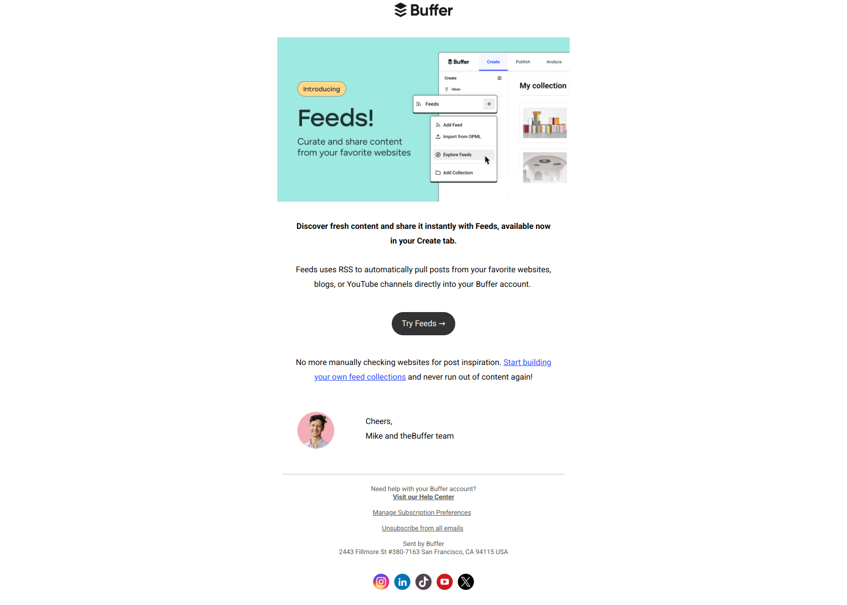 ✨ New: Feeds are here — email screenshot from Buffer