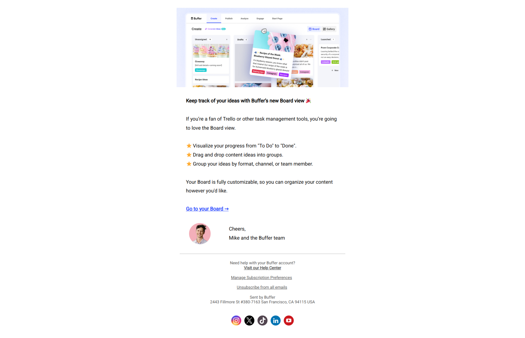 Introducing the new Board view — email screenshot from Buffer
