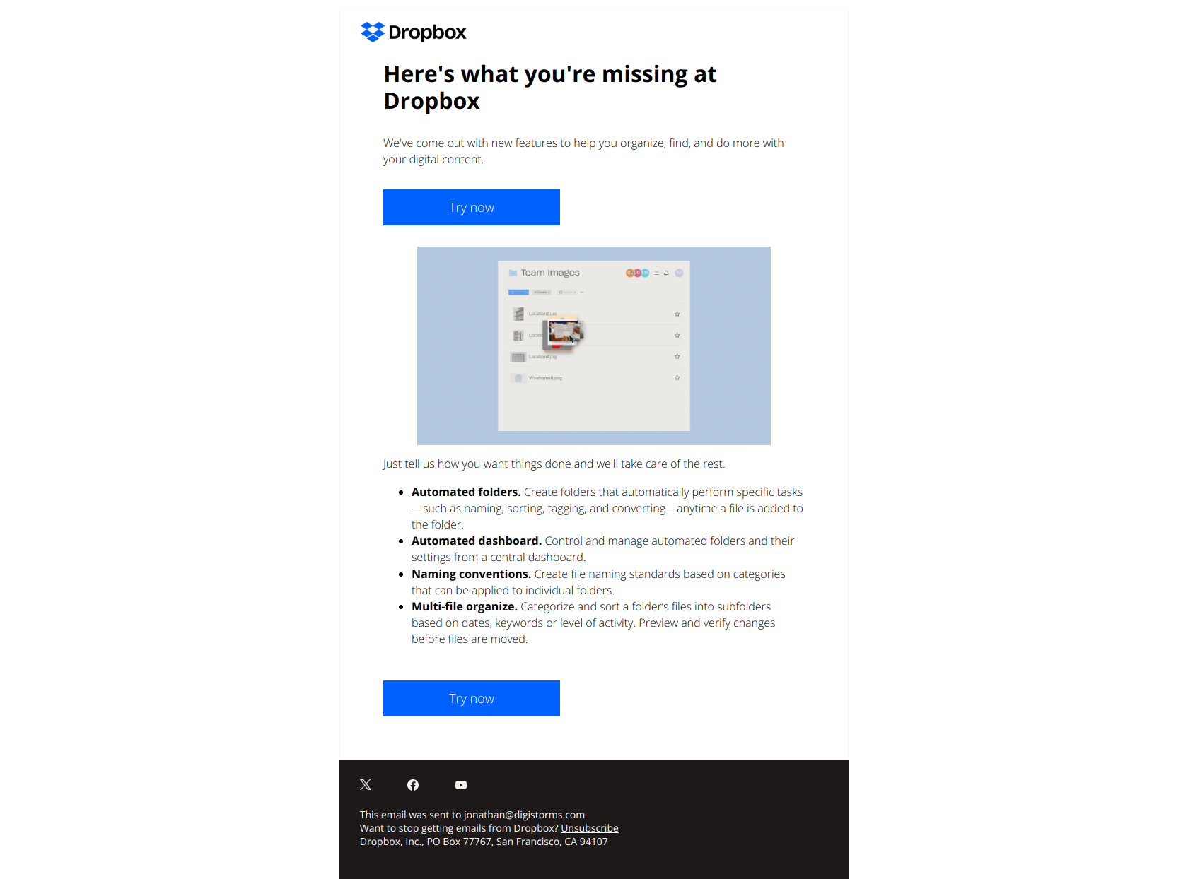 Have you seen these new features? — email screenshot from Dropbox