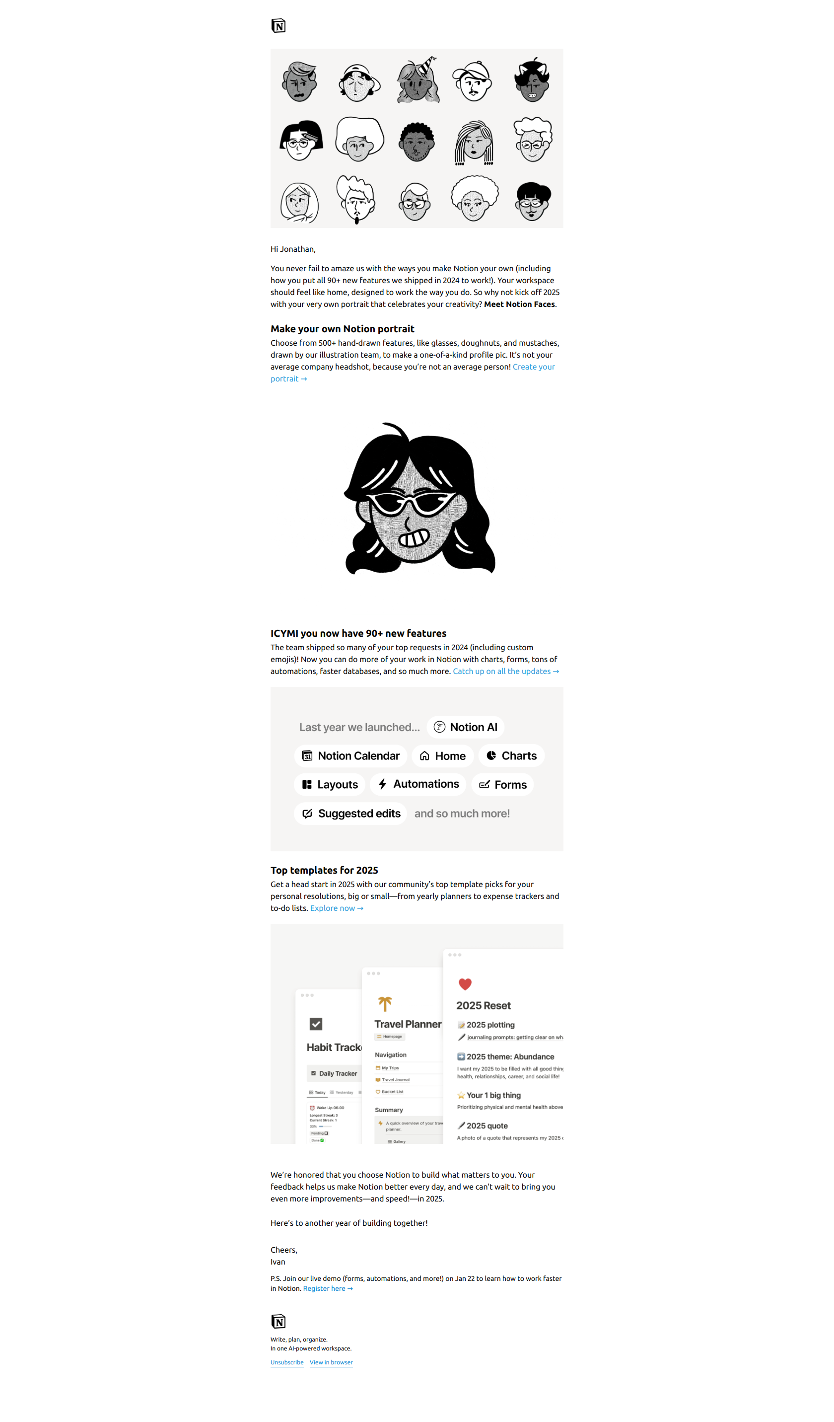 New Year, New You — email screenshot from Notion