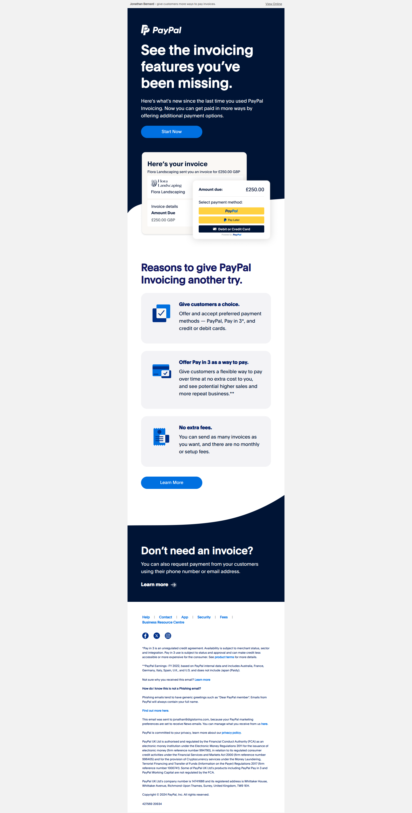 PayPal Invoicing is new and improved — email screenshot from Paypal