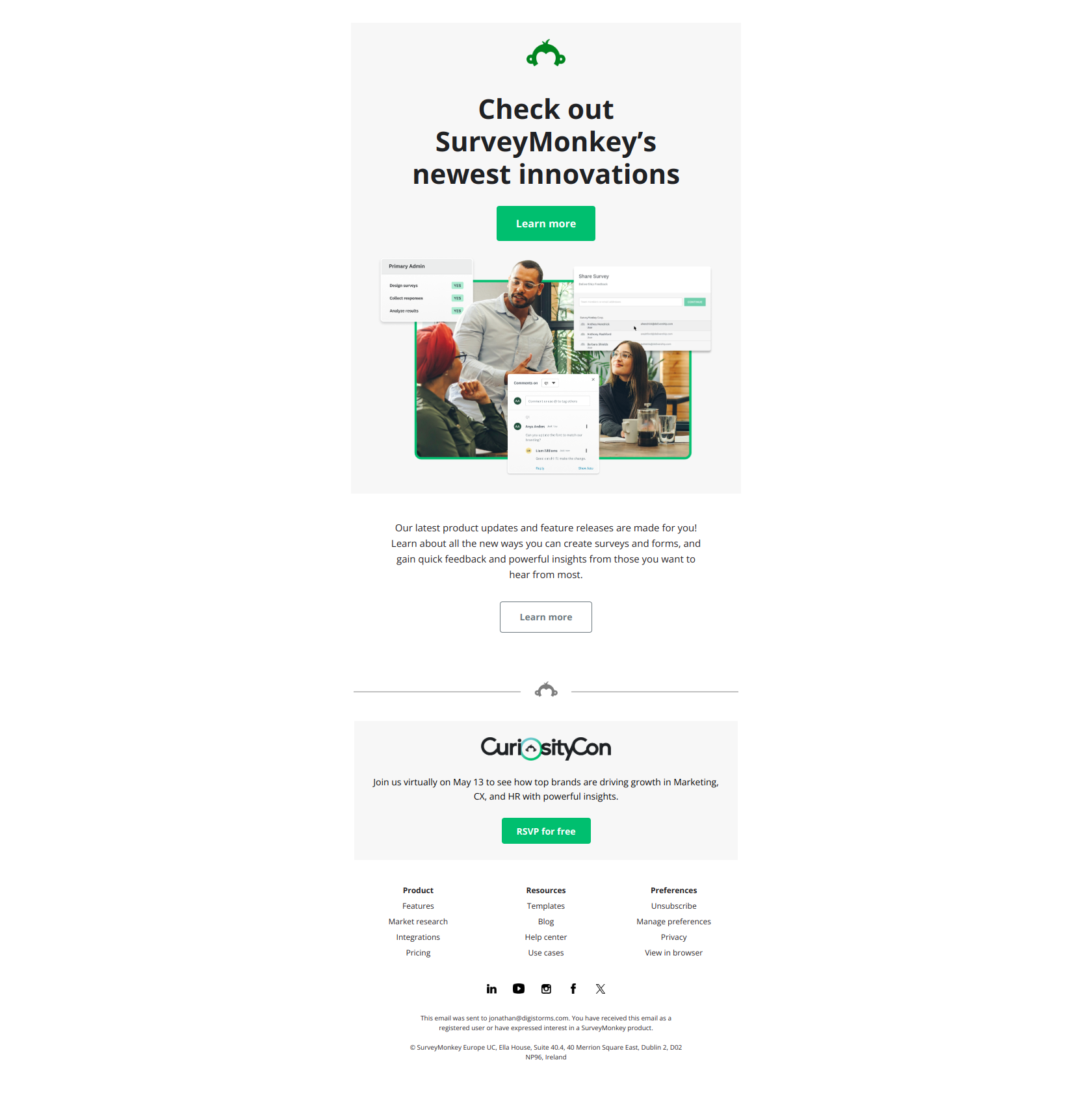 New tools to help you launch your first survey — email screenshot from SurveyMonkey