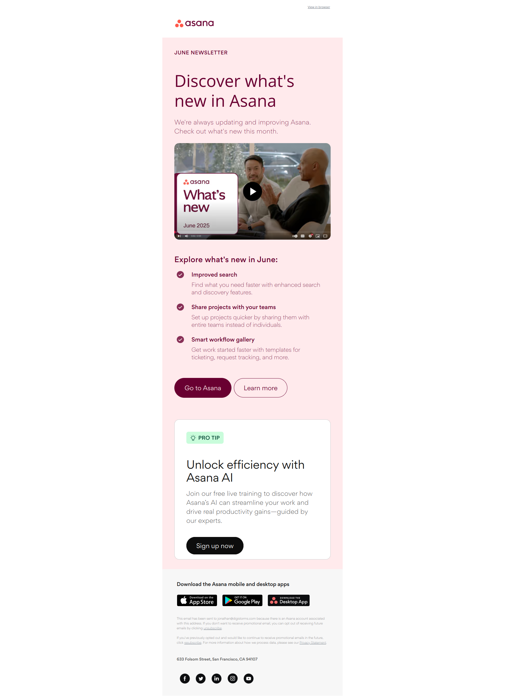 B2B lead nurturing email example from Asana newsletter