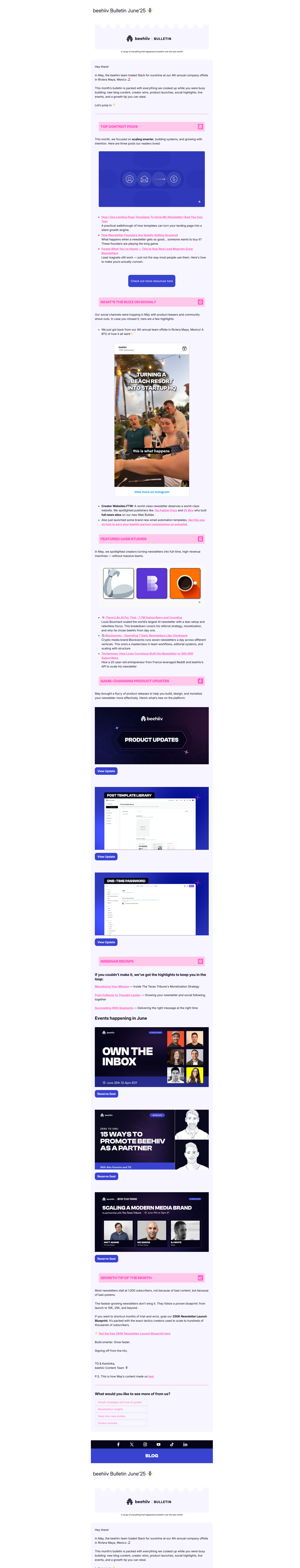 beehiiv Bulletin June'25 🐝 — email screenshot from Beehiiv