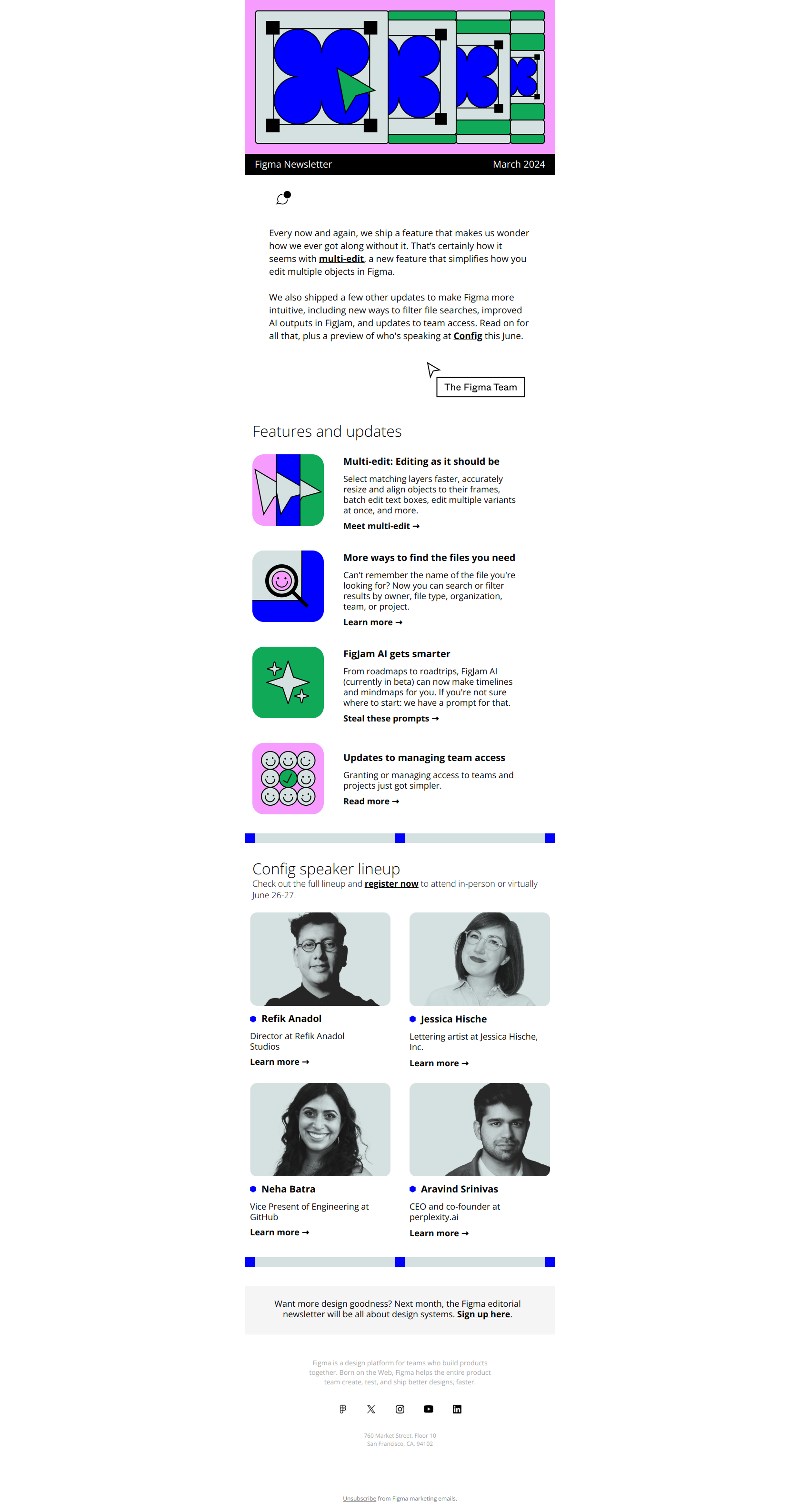 March alignments and refinements — email screenshot from Figma