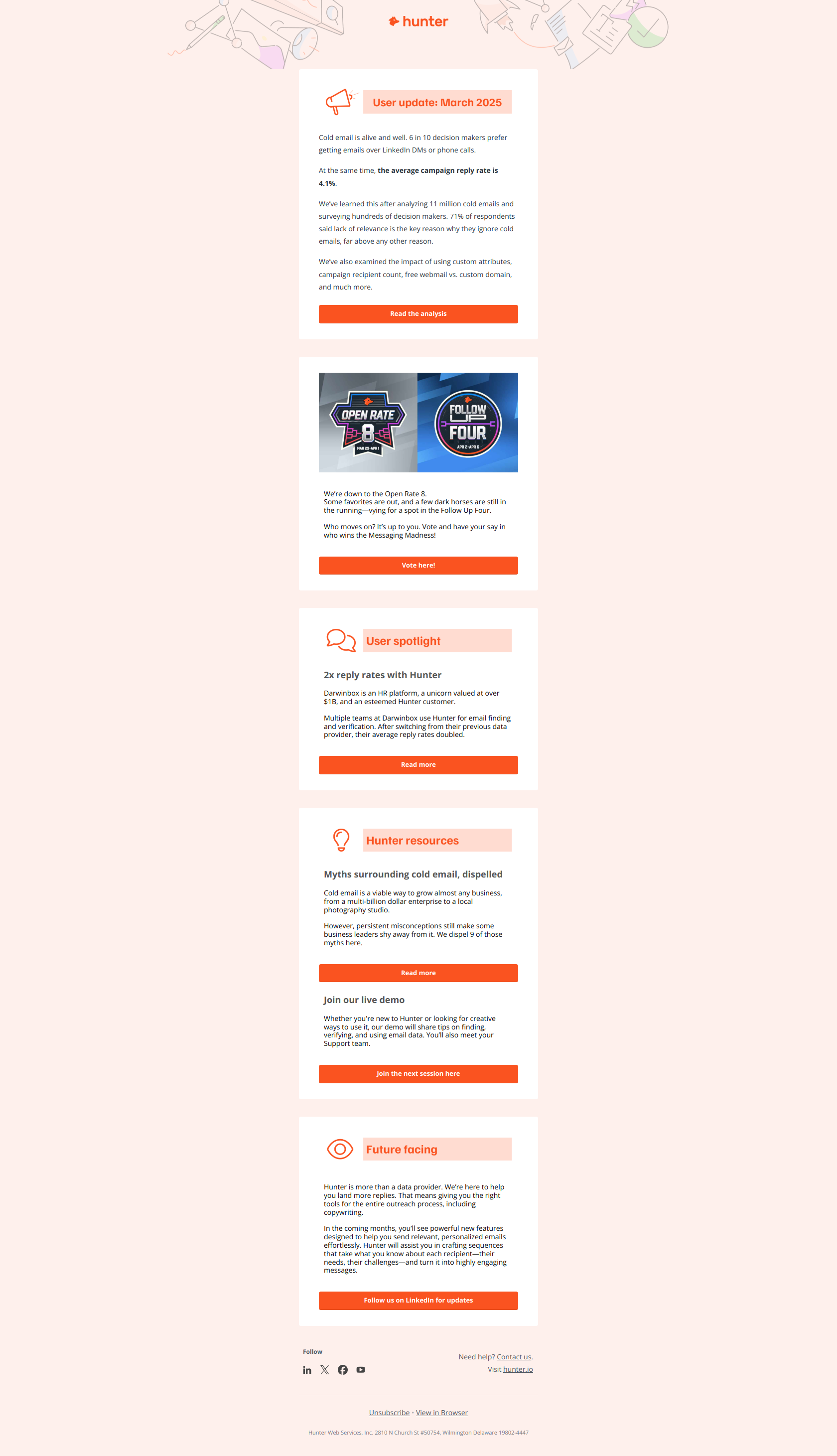 March 2025 Update: 61% prefer email over cold call — email screenshot from Hunter.io
