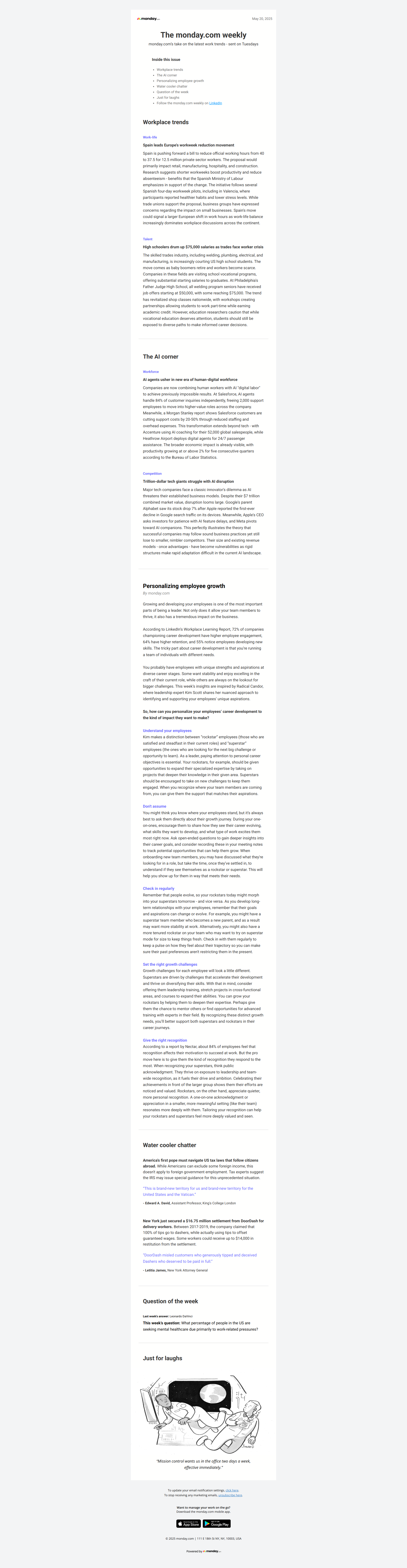 Personalizing employee growth — email screenshot from Monday