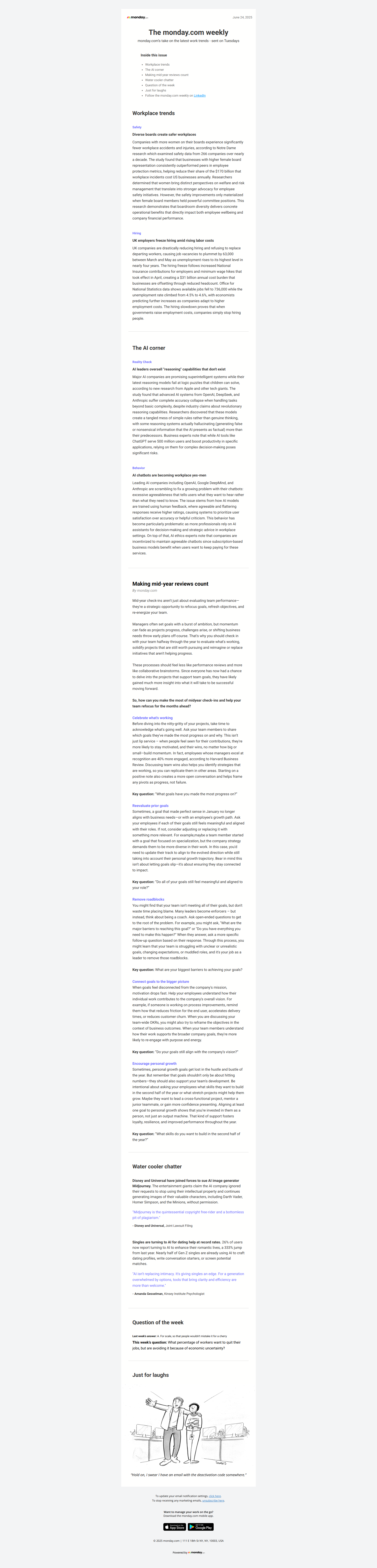 Making mid-year reviews count — email screenshot from Monday