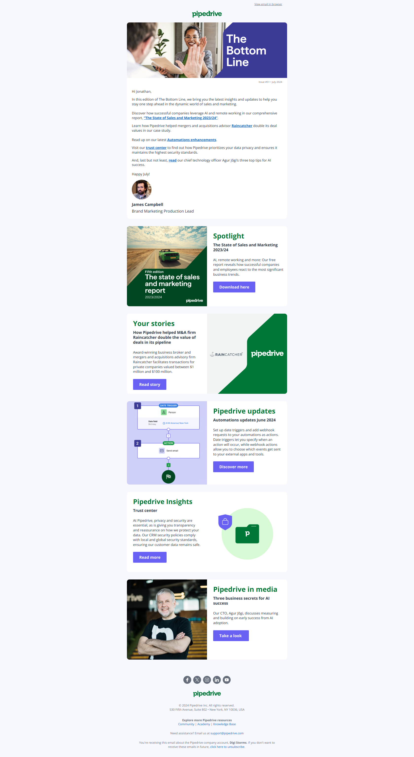 The latest sales and marketing trends 📈 — email screenshot from Pipedrive