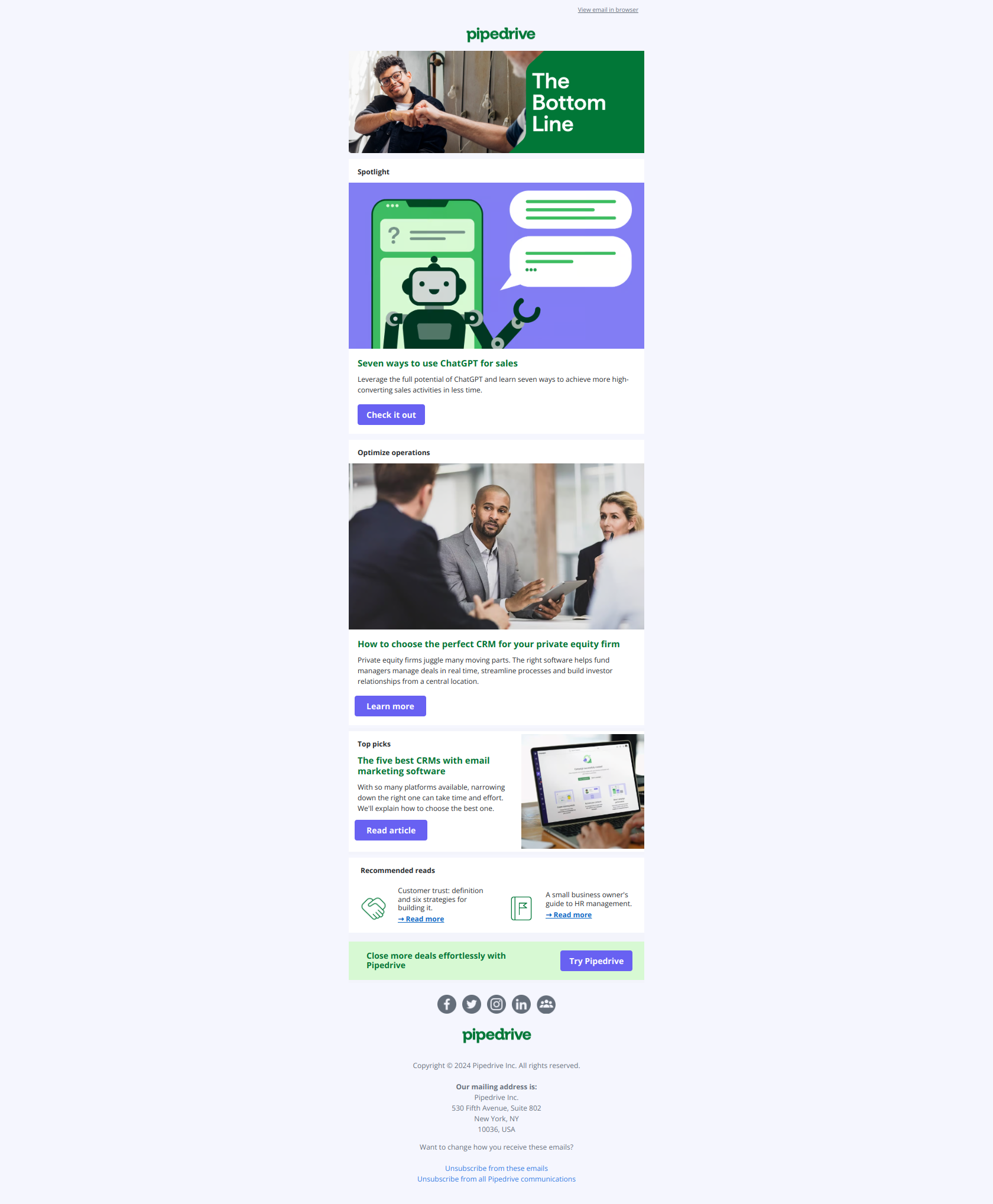 Unlock sales with AI & top CRMs 📈 — email screenshot from Pipedrive