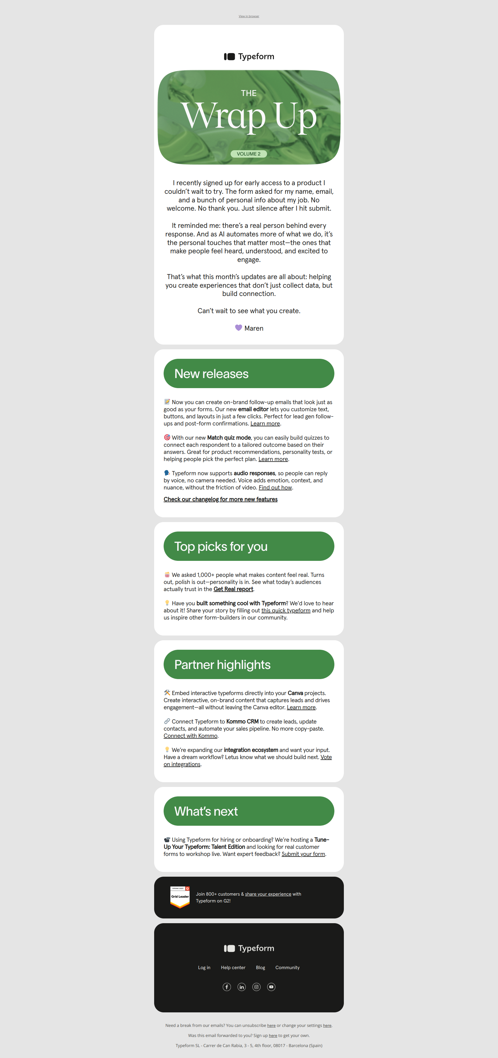 Hey, here’s what’s new at Typeform — email screenshot from Typeform