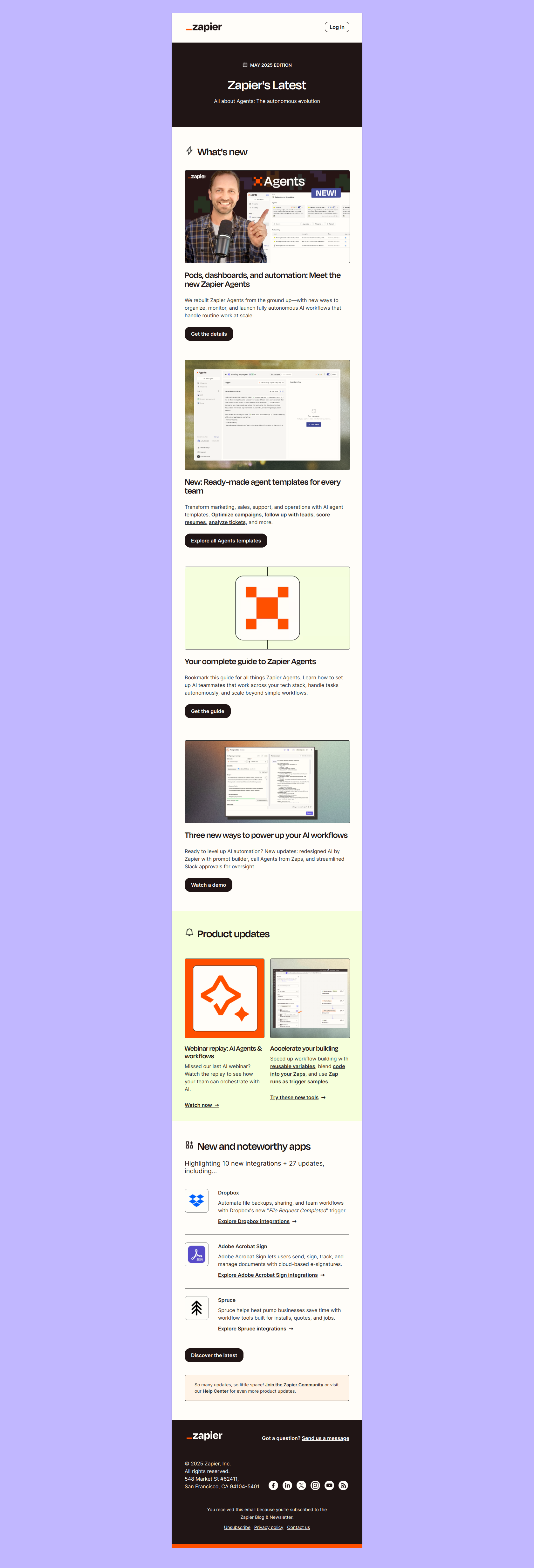 Your AI workforce is here: Updated Zapier Agents + templates — email screenshot from Zapier