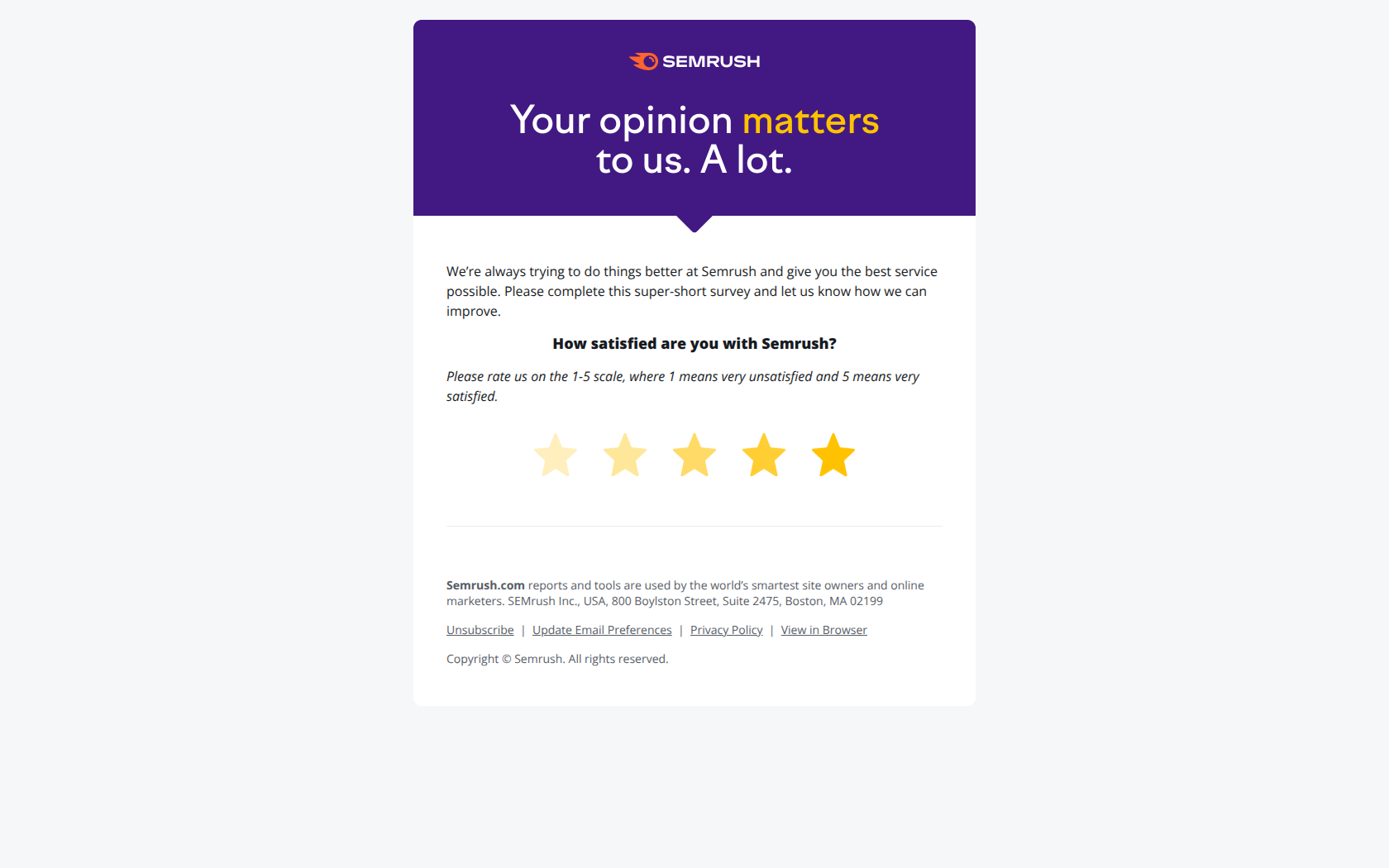 Be honest… what do you really think about us!? 🤔 — email screenshot from SemRush