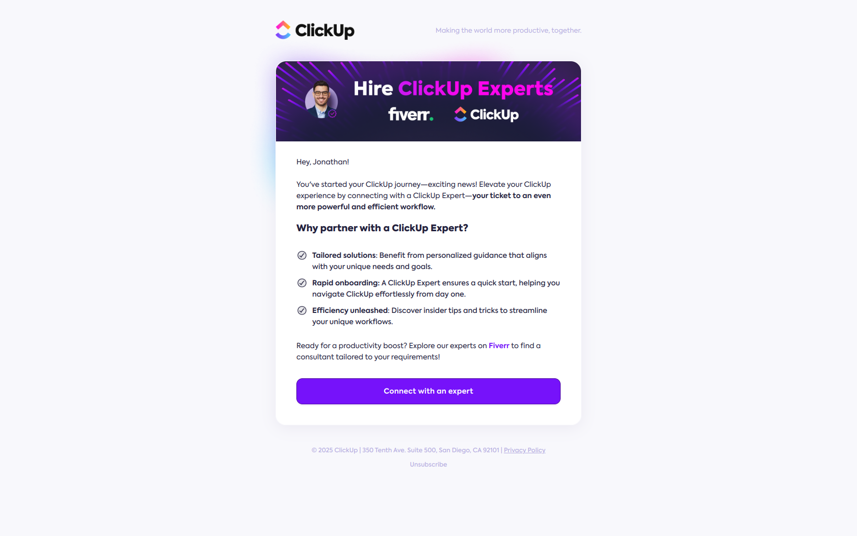 Elevate your ClickUp Game 📈 — email screenshot from Clickup