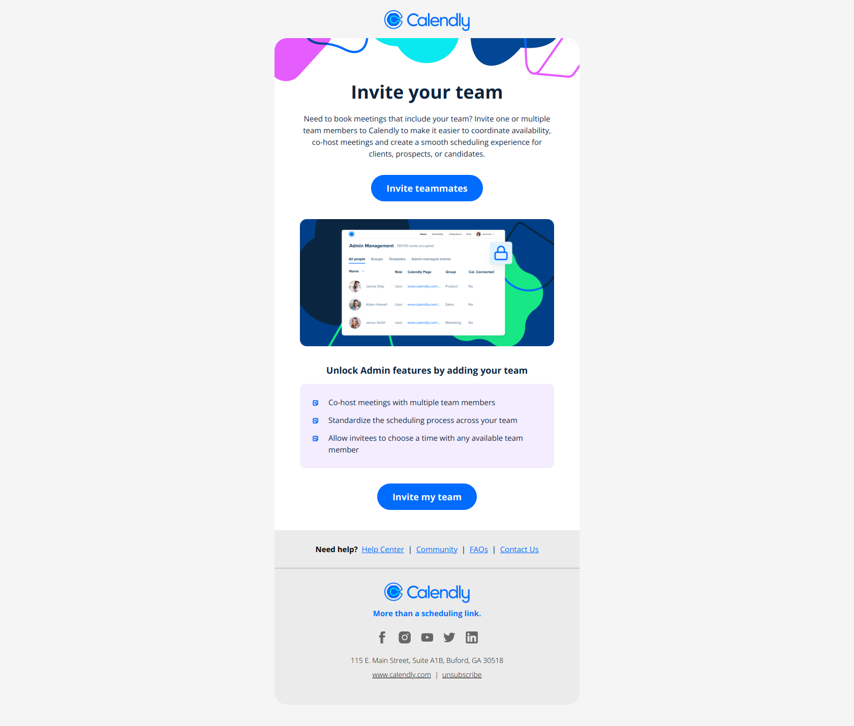 Invite teammates to Calendly! — email screenshot from Calendly