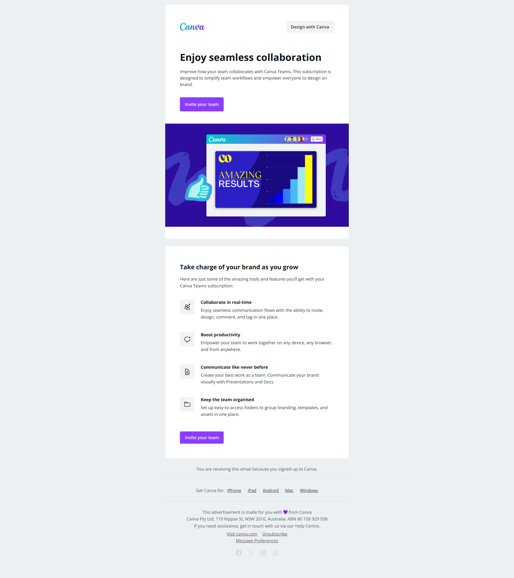 Make collaboration a breeze — email screenshot from Canva