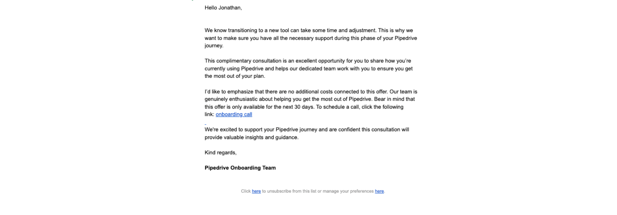 Unlock Pipedrive’s potential with personalized advice — email screenshot from Pipedrive
