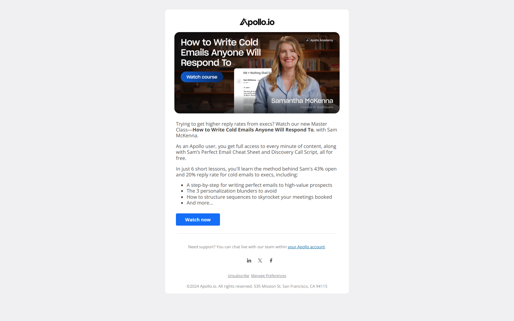 Why no one is responding to your cold emails… — email screenshot from Apollo.io